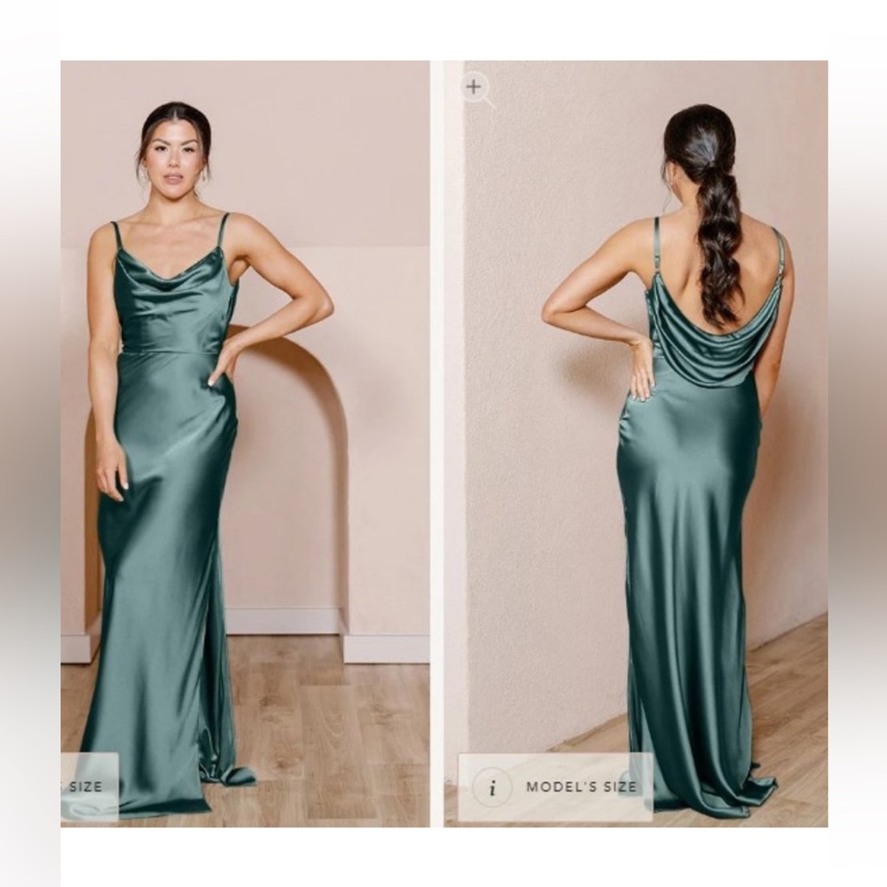 Revelry Nadia Satin Dress in Rosemary